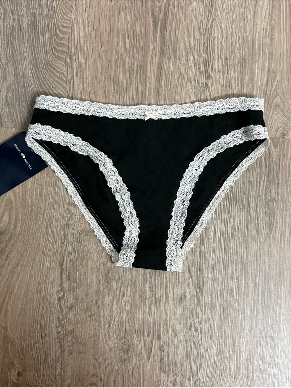 Black Bikini Underwear with White Lace and Bow